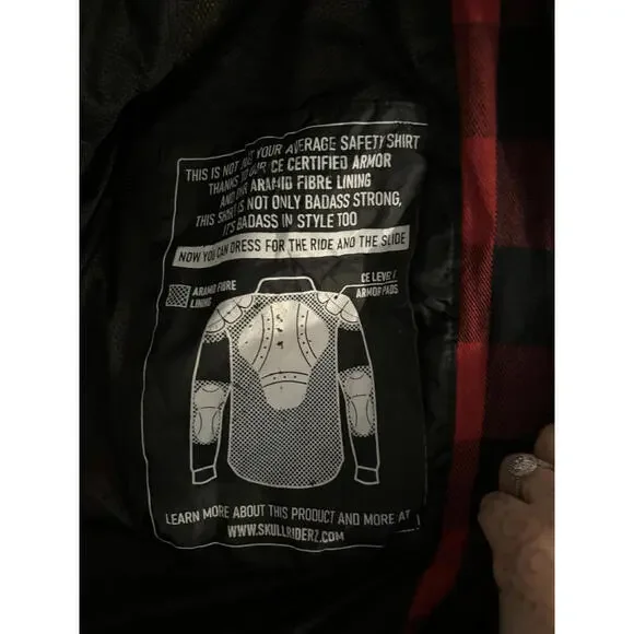 Road Armor by Skull Riderz Red Checkered Flannel Hoodie Shirt - Picture 4 of 8